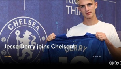 官方：切尔西签下水晶宫18岁边锋杰西-德里，合同至2029年